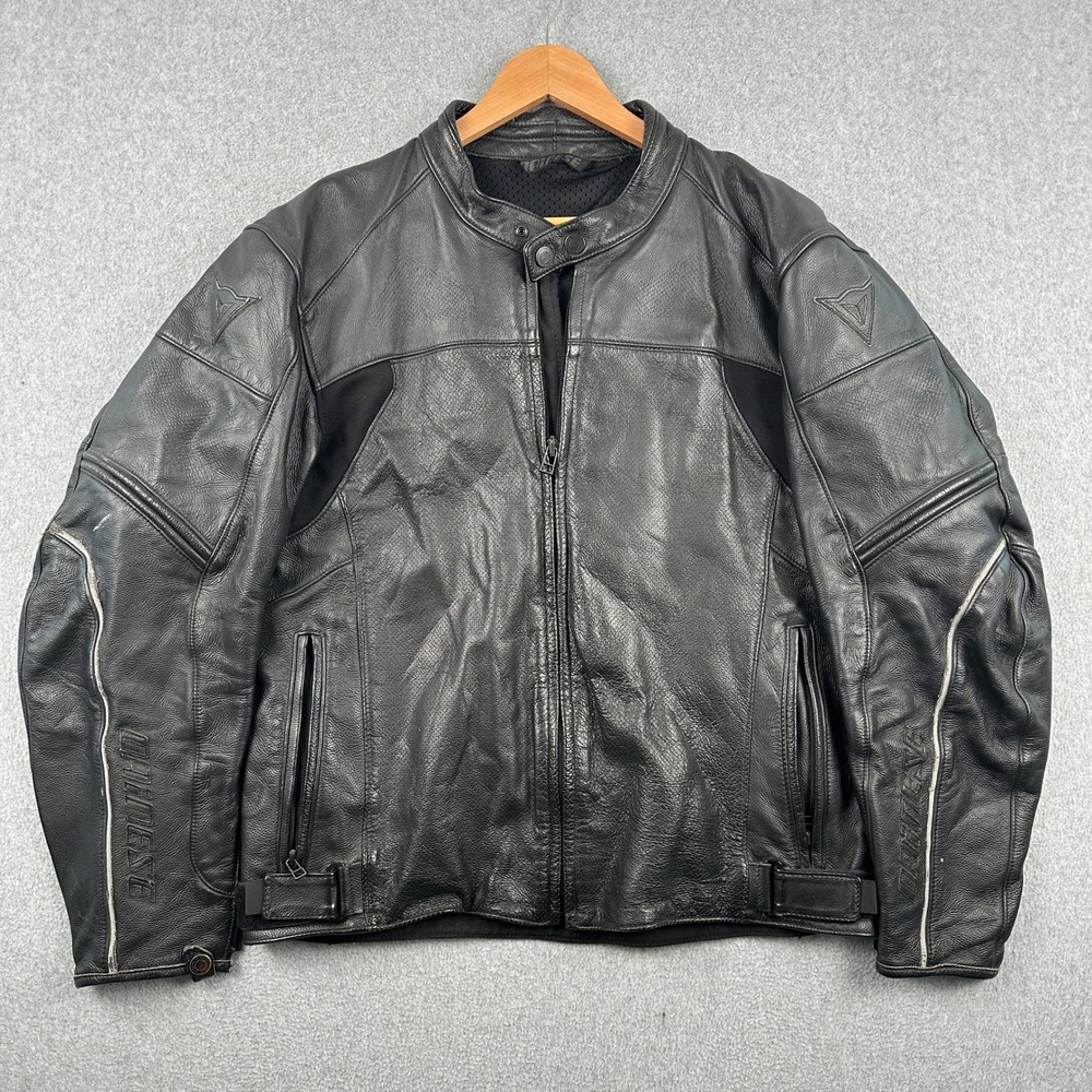 Dainese Jacket Mens 56 Black Leather Biker‎ Motorcycle Padded Armor Racing Coat